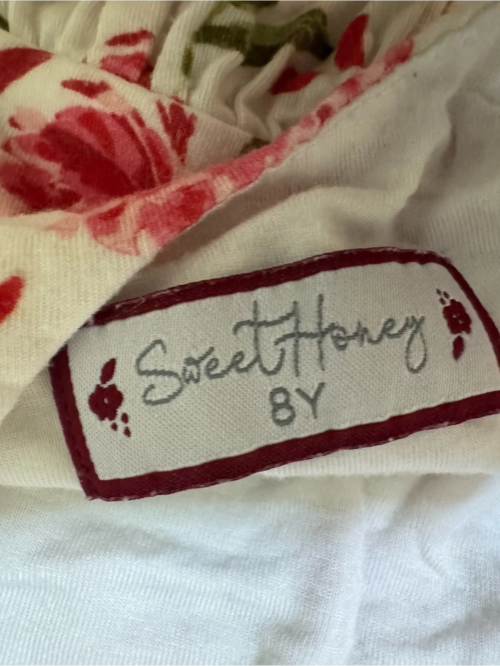 Sweet Honey Size 8 Floral V-Neck Jumpsuit in Cream and Red